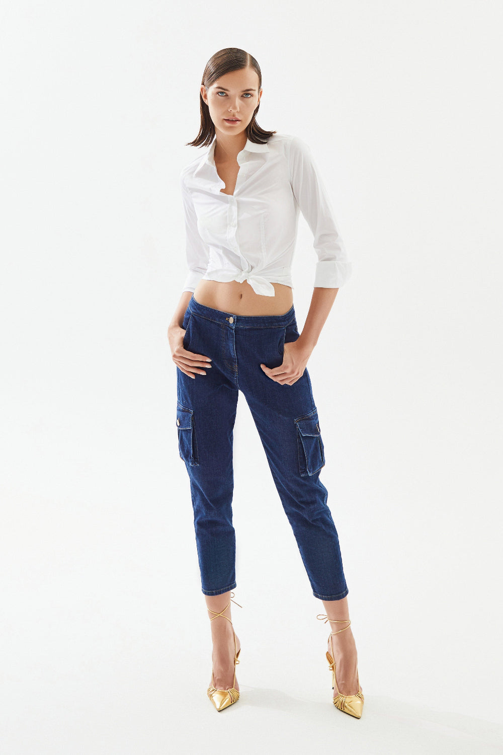 2be4A-Kadın Kargo Cepli Denim Pantolon-Kot Pantolon-1-Milagron.com