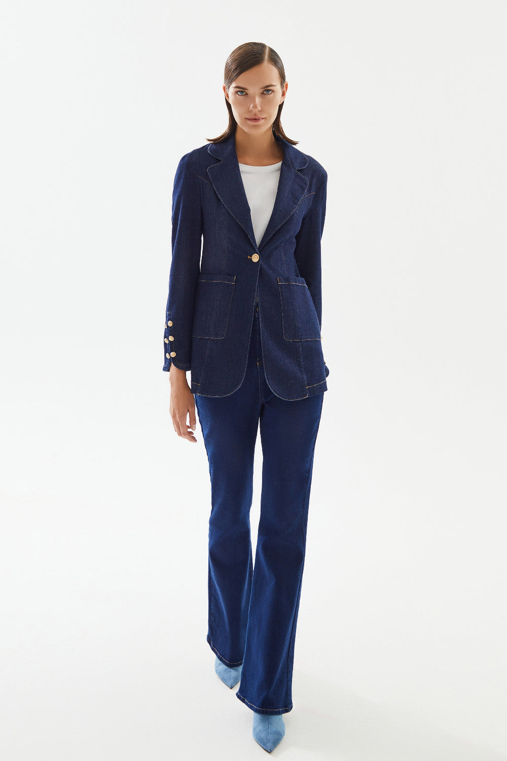 2be4A-Kadın Kol Yırtmaçlı Blazer Denim Ceket-Blazer Ceket-1-Milagron.com