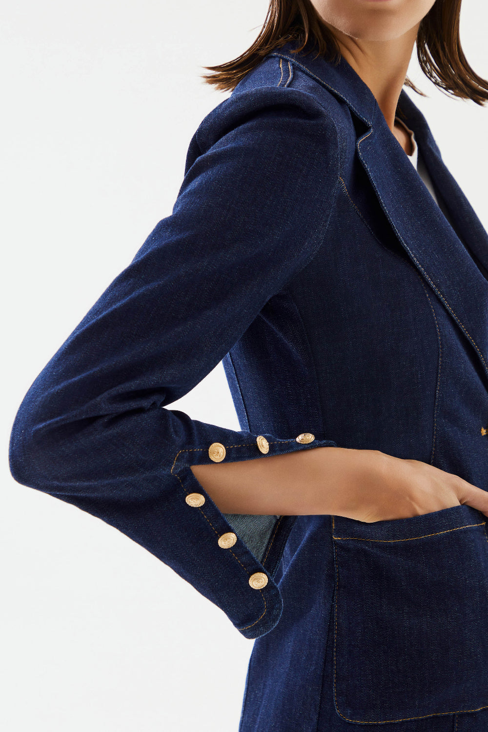 2be4A-Kadın Kol Yırtmaçlı Blazer Denim Ceket-Blazer Ceket-5-Milagron.com