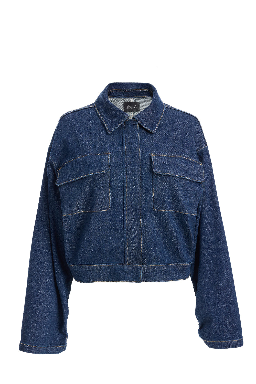 2be4A-Kadın Kolları Büzgülü Kısa Denim Ceket-1-Milagron.com