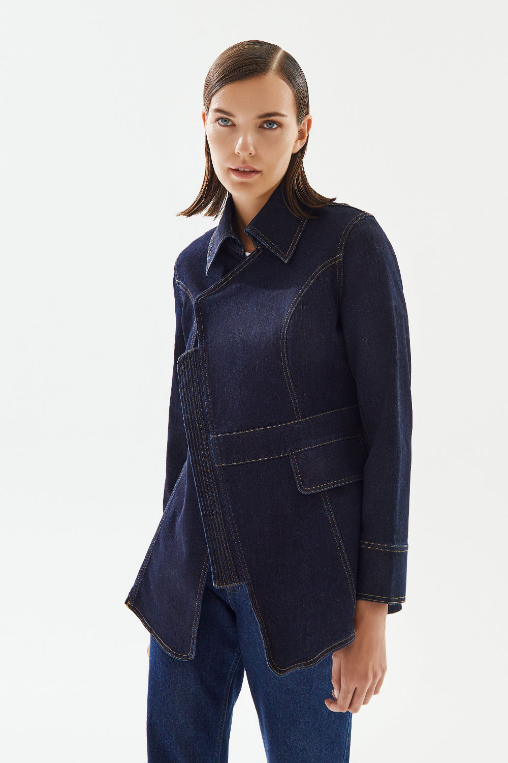 2be4A-Kadın Kruvaze Denim Ceket-Ceket-4-Milagron.com