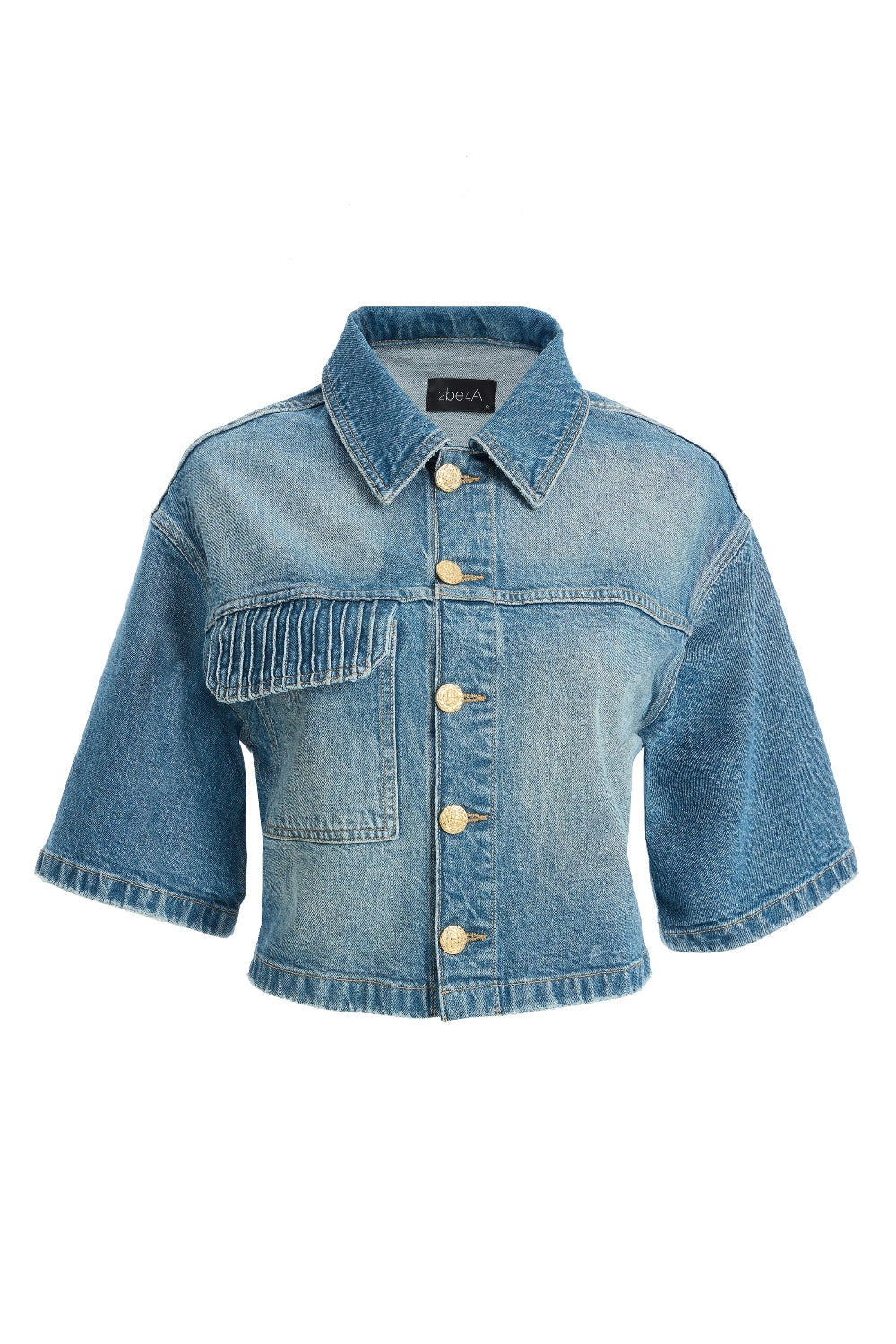 2be4A-Kadın Nervür Detaylı Geniş Kollu Denim Ceket-1-Milagron.com