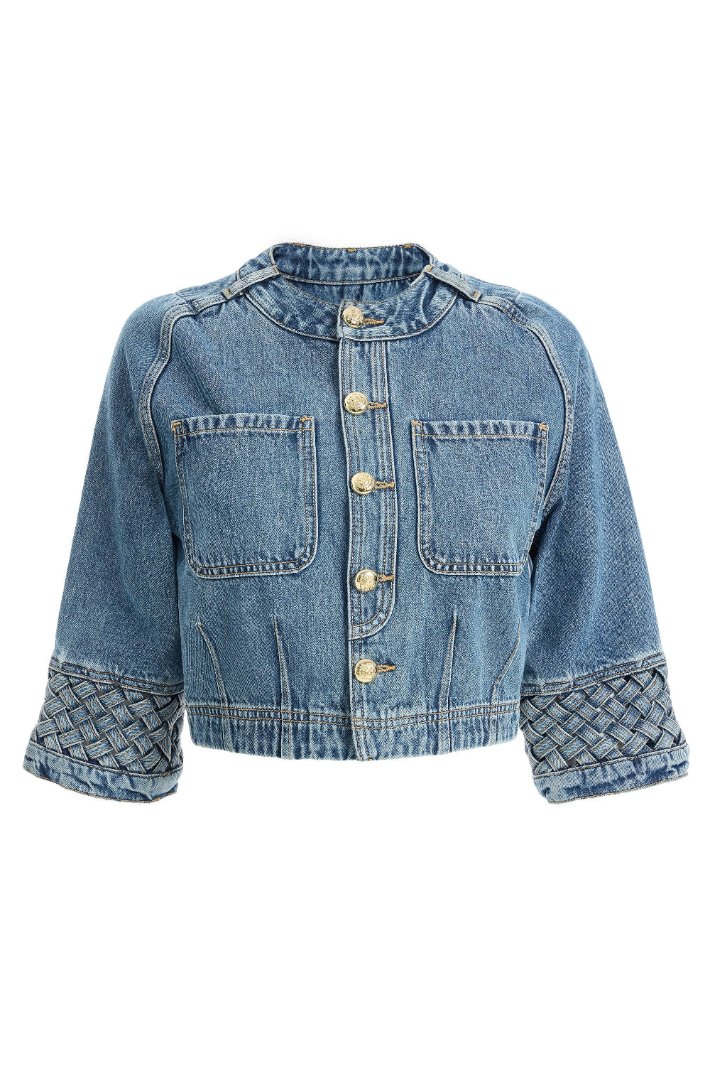 2be4A-Kadın örme Detaylı Bisiklet Yaka Kısa Denim Ceket-1-Milagron.com