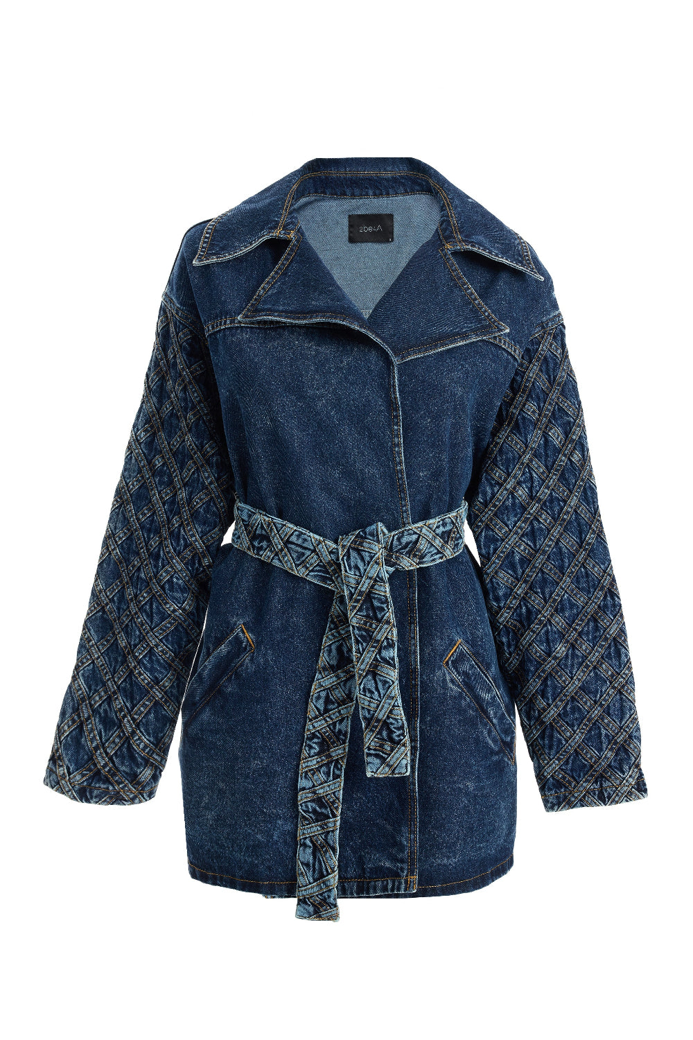 2be4A-Kadın Şerit Desenli Kemerli Denim Ceket-Ceket-2-Milagron.com