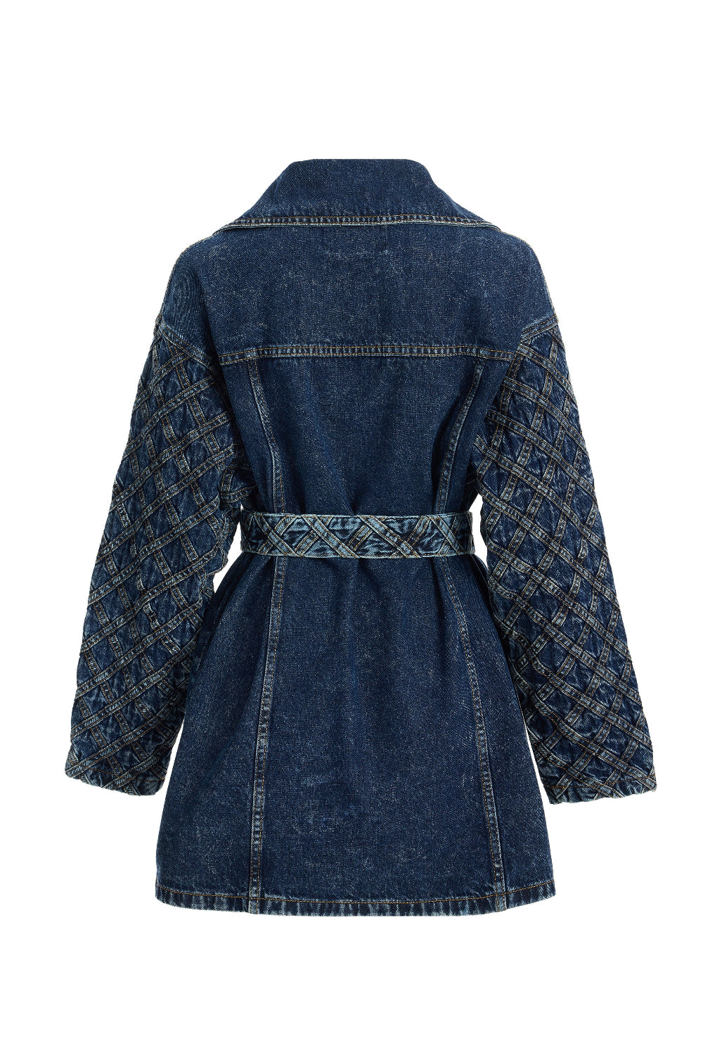 2be4A-Kadın Şerit Desenli Kemerli Denim Ceket-Ceket-3-Milagron.com