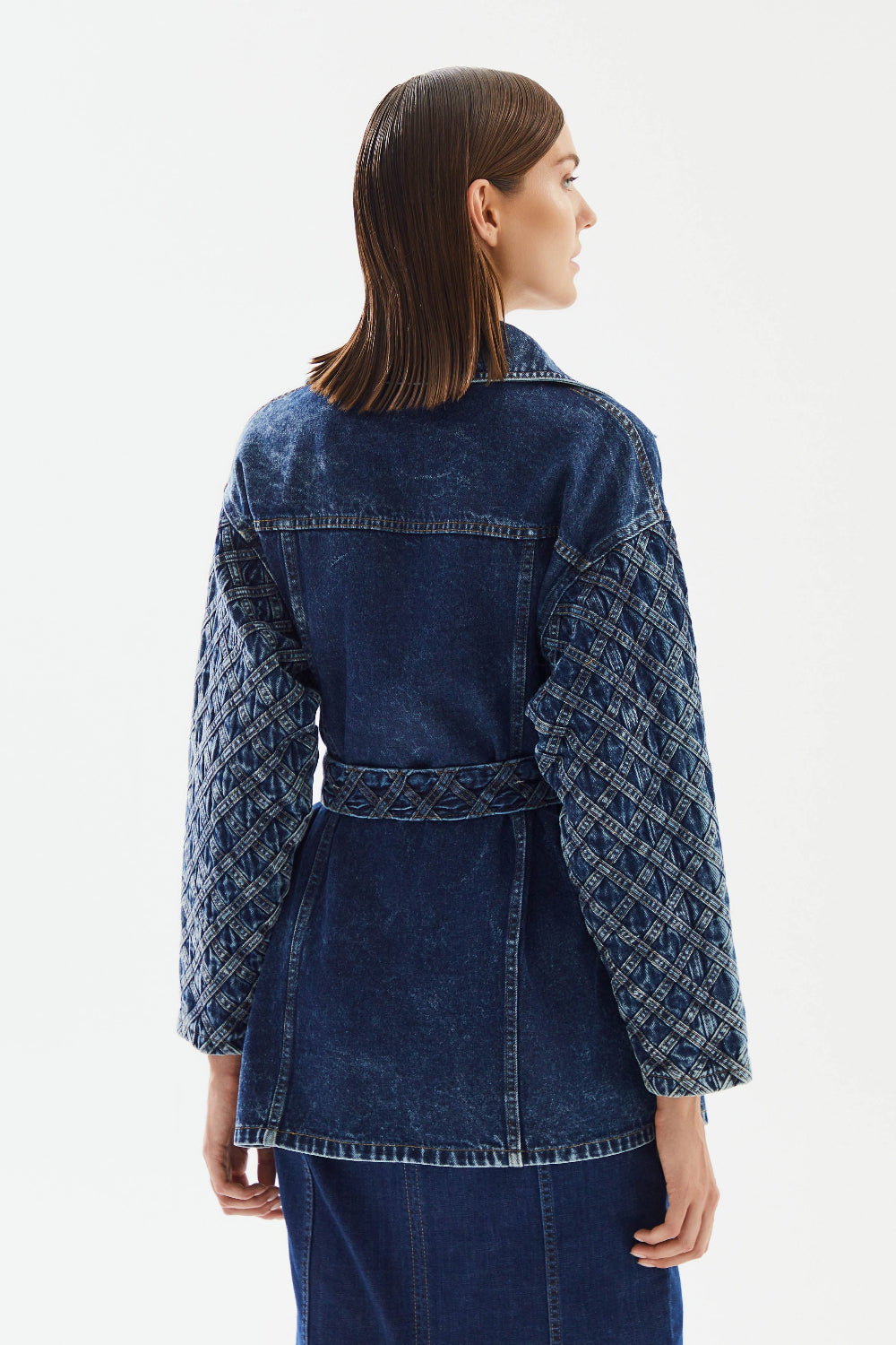 2be4A-Kadın Şerit Desenli Kemerli Denim Ceket-Ceket-6-Milagron.com