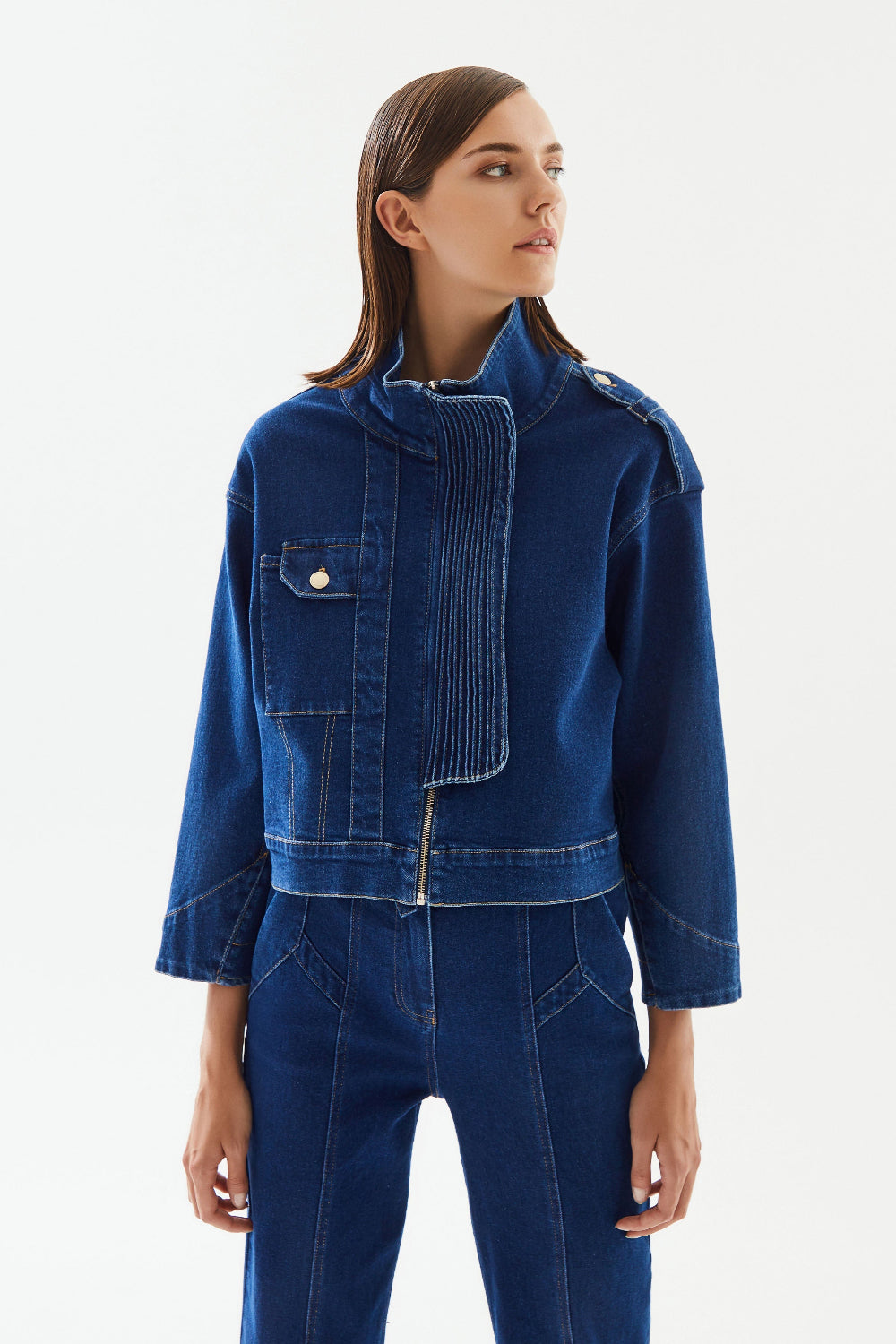 2be4A-Kadın Yüksek Yaka Denim Ceket-Ceket-1-Milagron.com