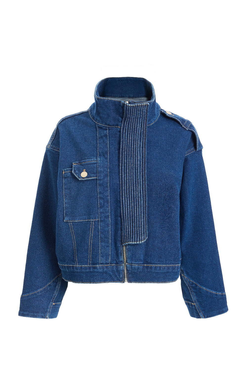 2be4A-Kadın Yüksek Yaka Denim Ceket-Ceket-2-Milagron.com