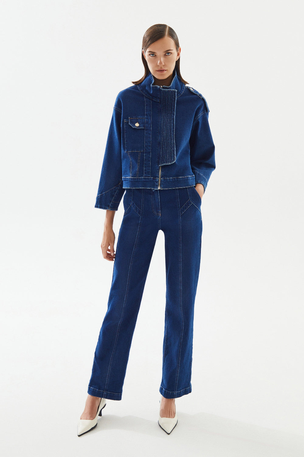 2be4A-Kadın Yüksek Yaka Denim Ceket-Ceket-5-Milagron.com