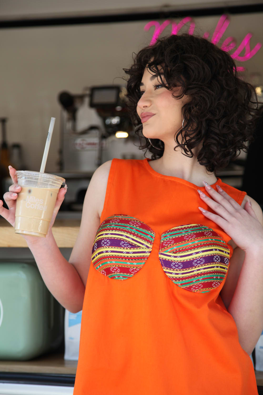 3K28-Kutnu Turuncu Elbise-Elbise-5-Milagron.com