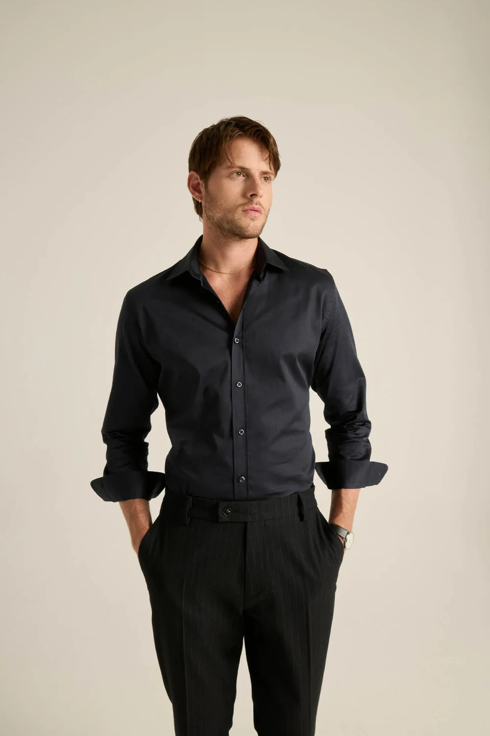 Batts-Vincent Lacivert Saten Gömlek-Gömlek-2-Milagron.com