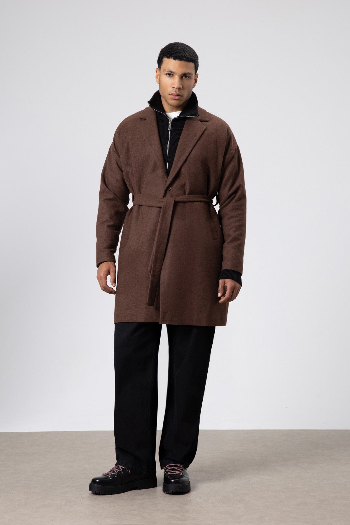 Kemerli Oversize Kaşe Kaban