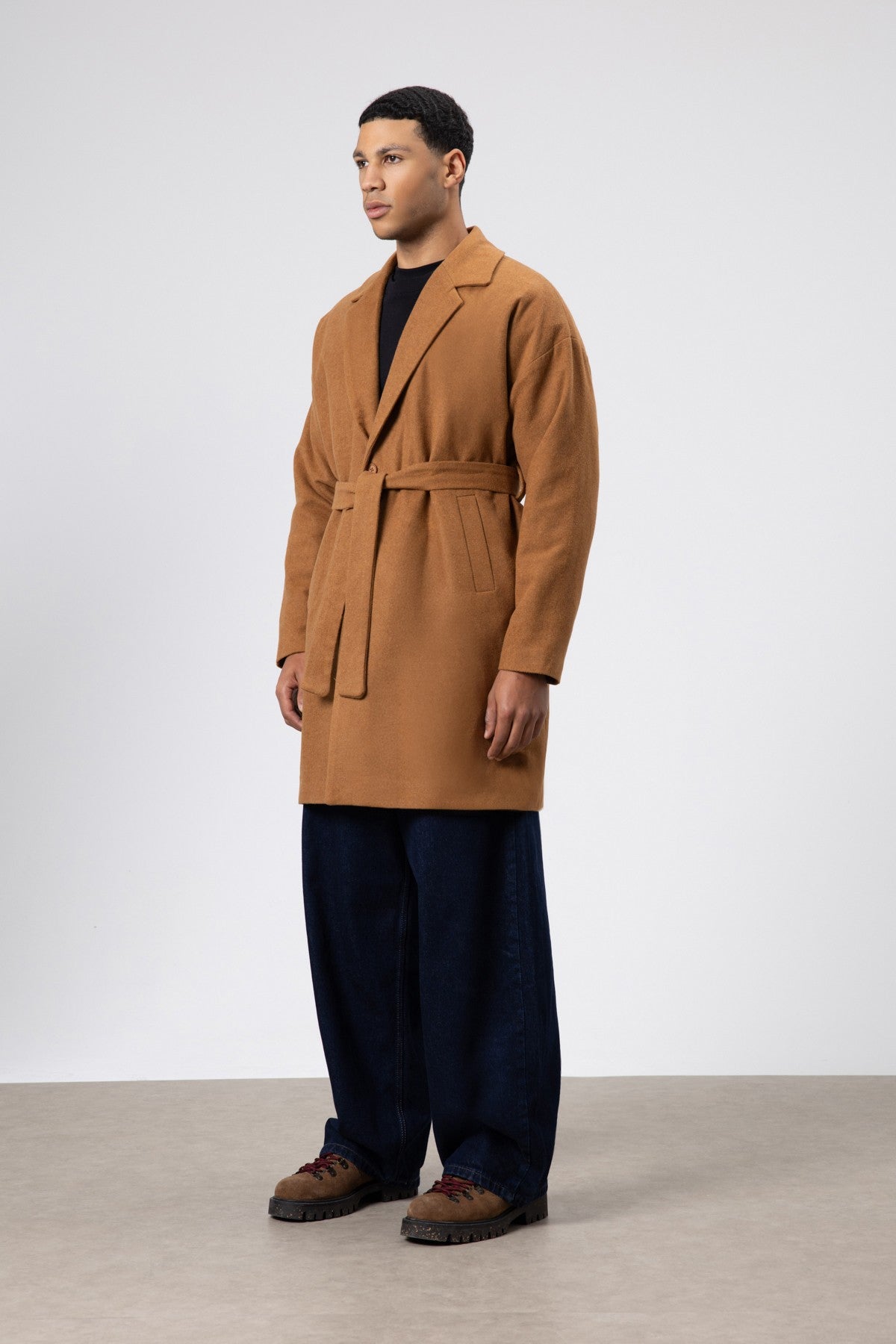 Kemerli Oversize Kaşe Kaban