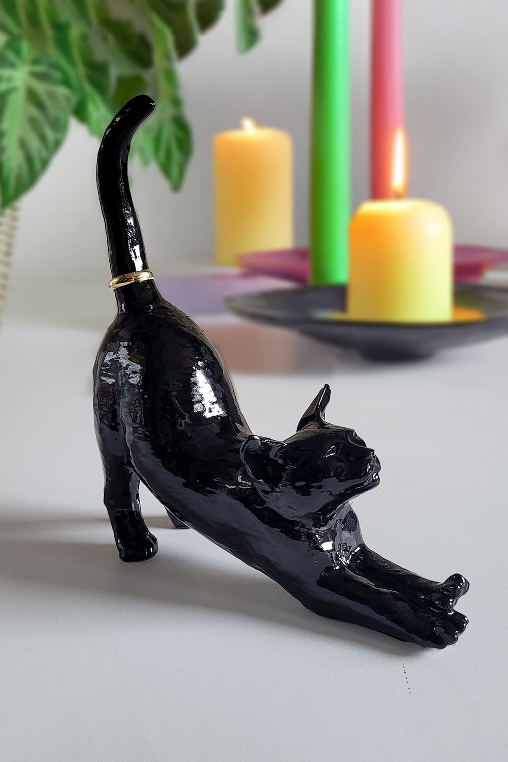 42A35 Home & Living-Esneyen Kedi Yüzük Düzenleyici | Si̇yah-Takı Standı-1-Milagron.com