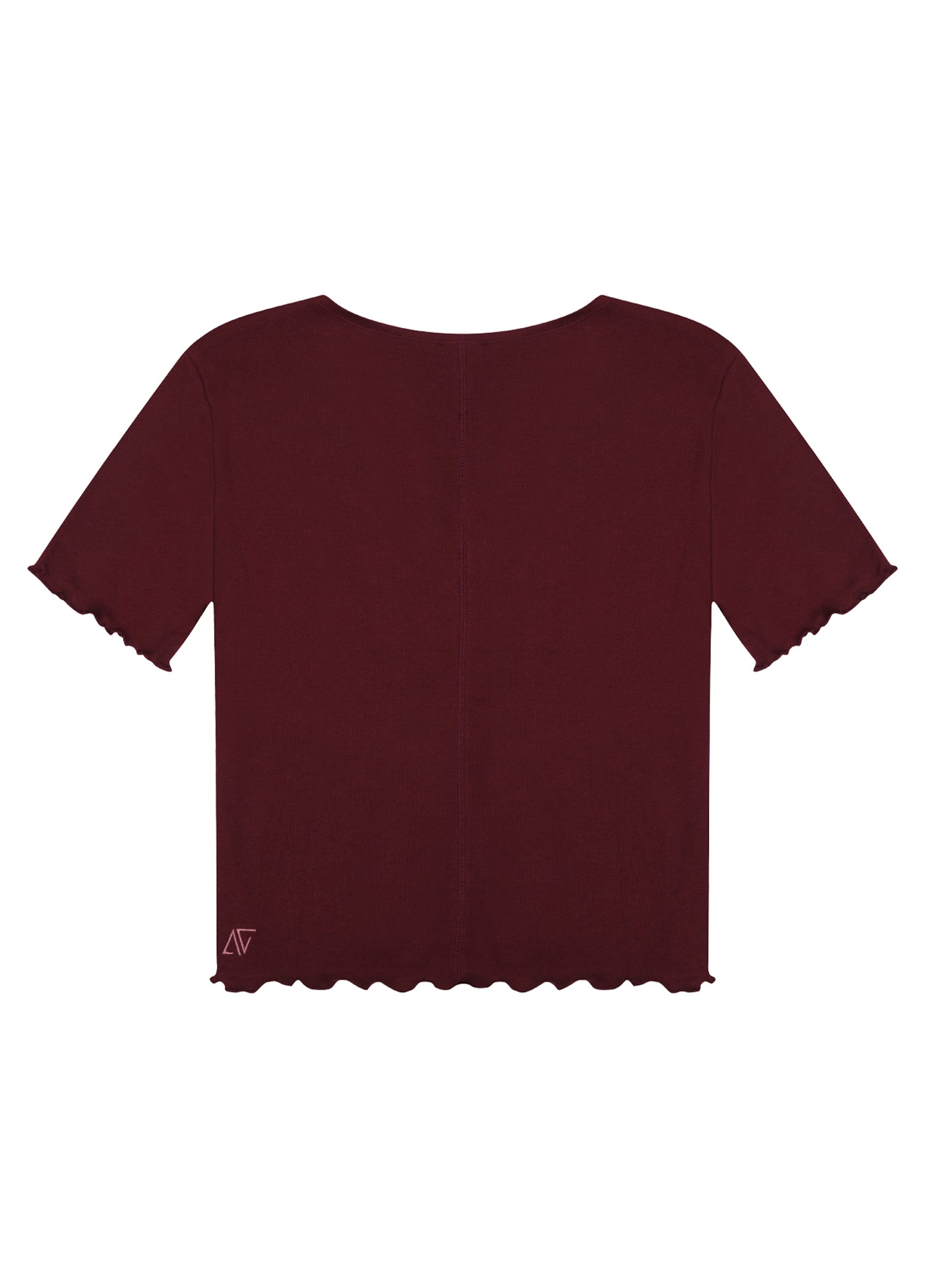 Bordo V Yaka Pamuklu Ribana T-Shirt