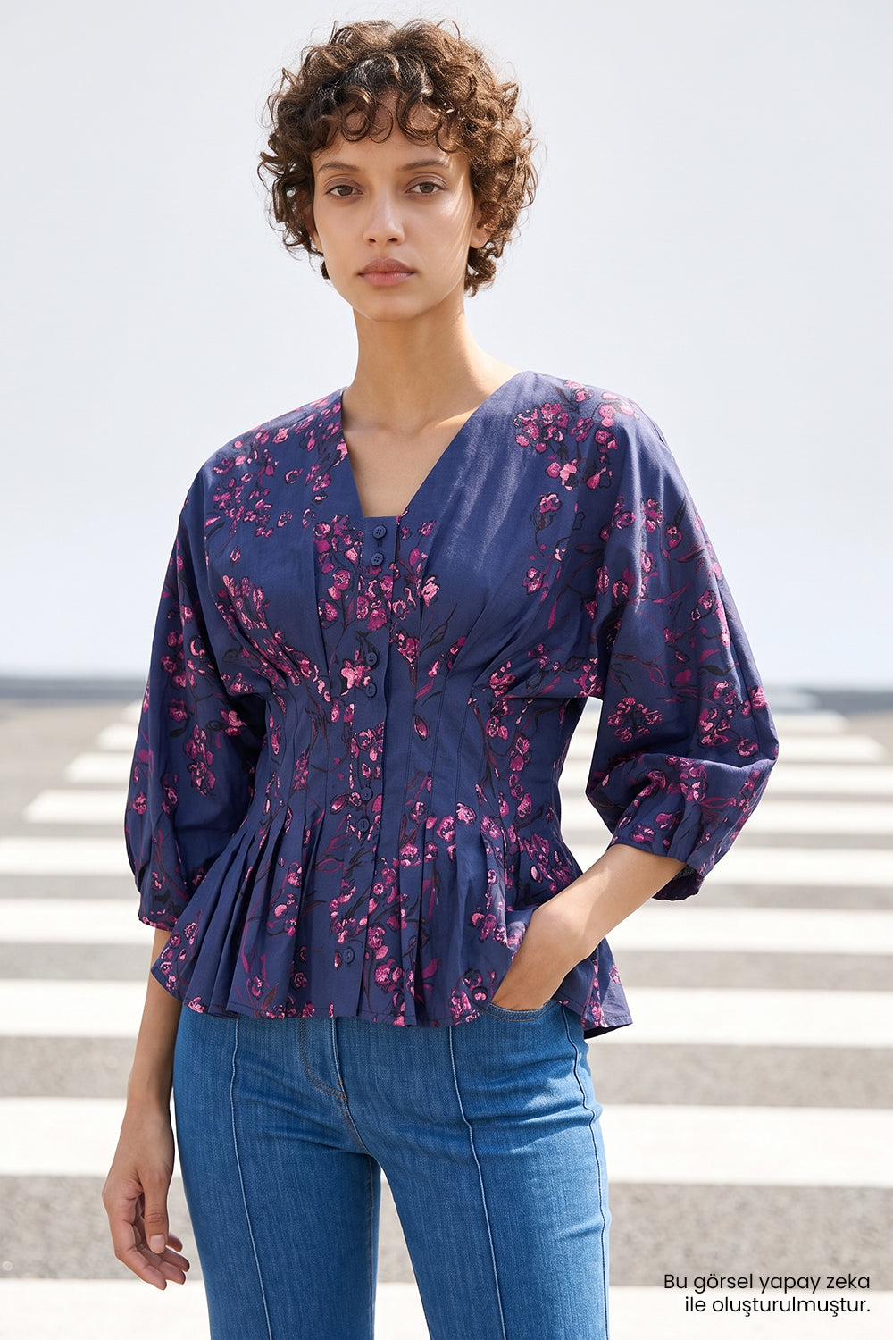 Bele Oturan Pileli Reglan Kol Slim Fit Çok Renkli Gömlek
