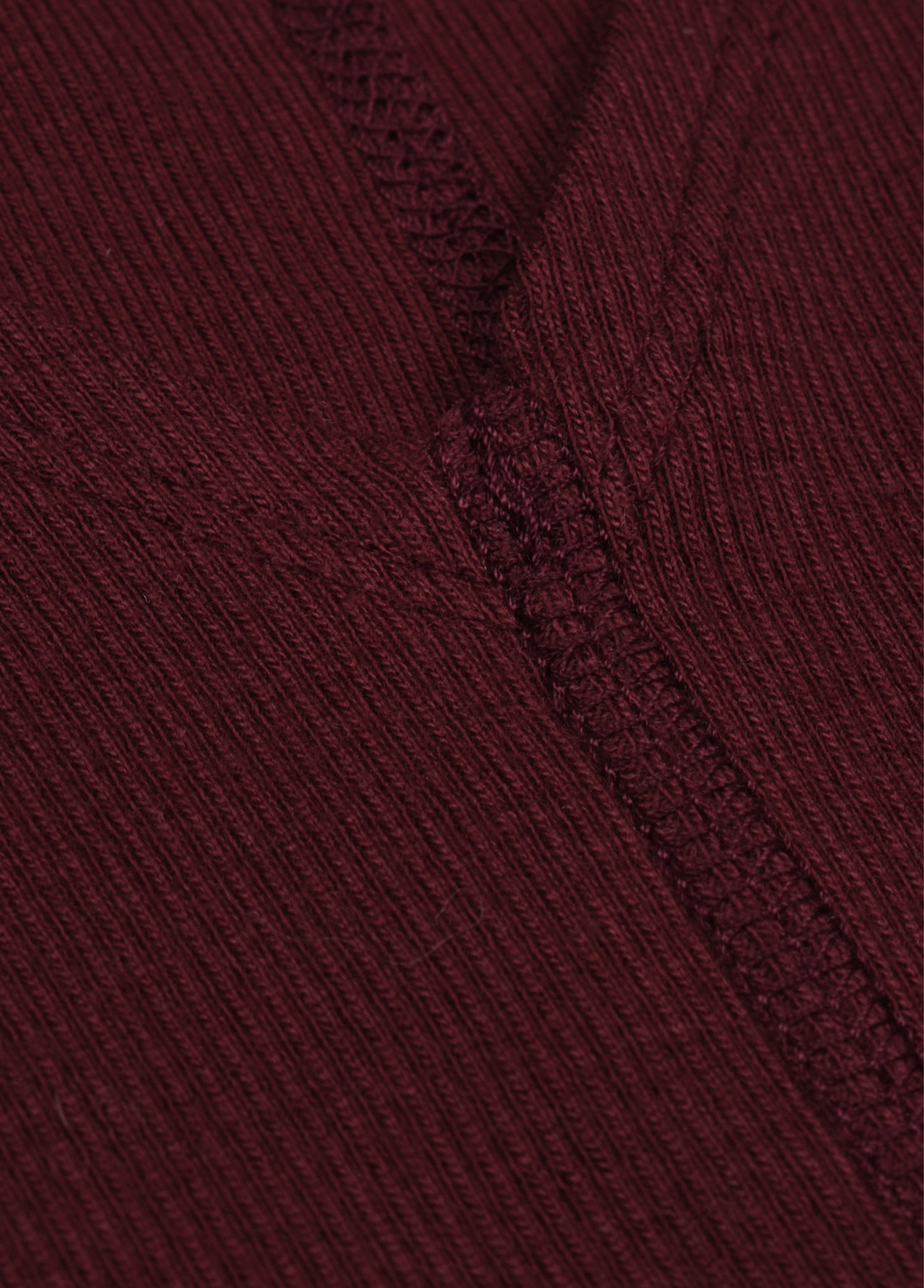Bordo V Yaka Pamuklu Ribana T-Shirt