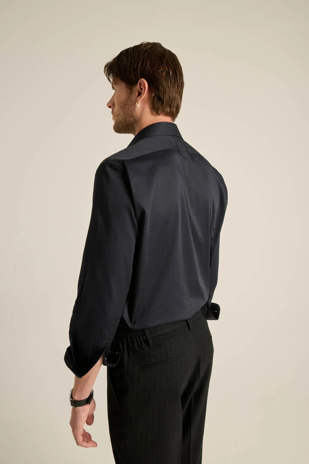 Batts-Vincent Lacivert Saten Gömlek-Gömlek-4-Milagron.com