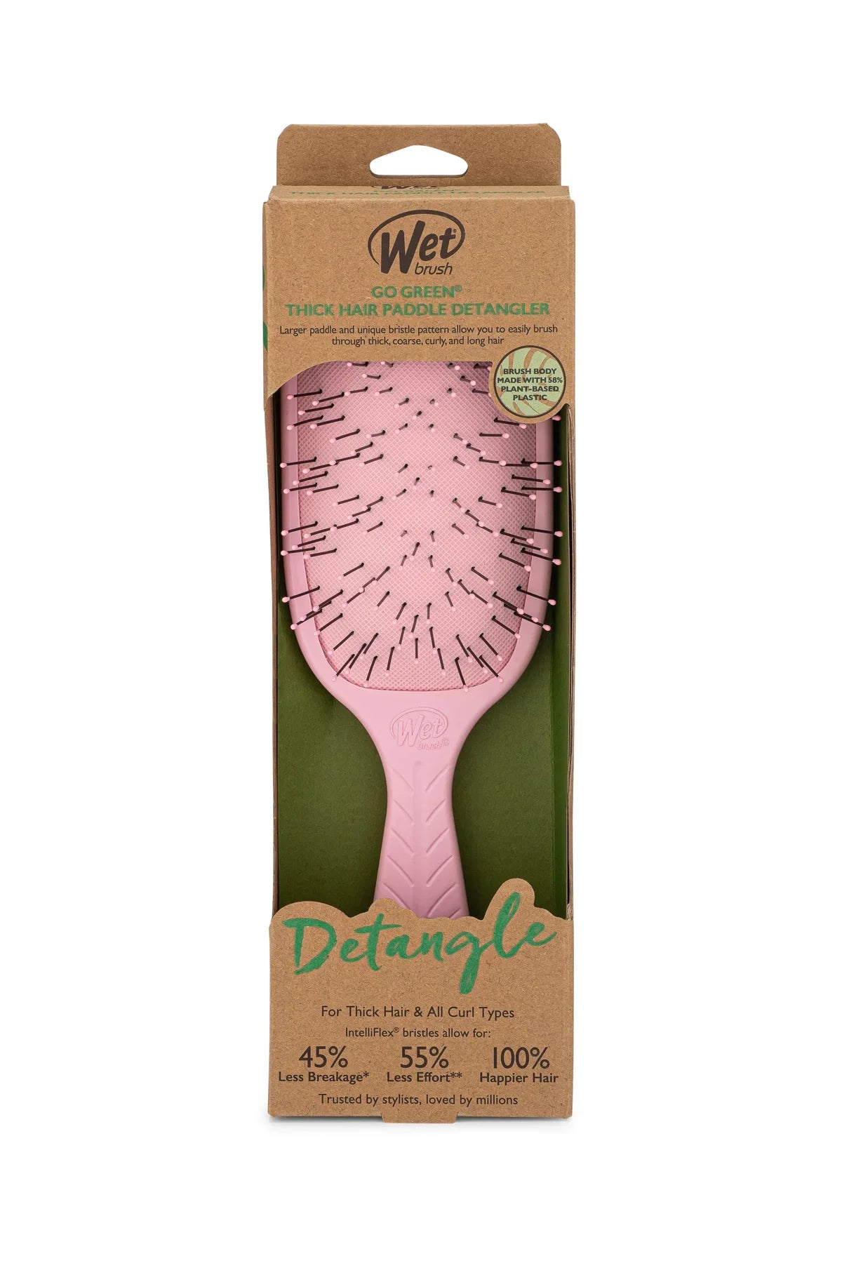 Wet Brush Go Green Paddle Detangler Kalın Telli Saçlar İçin Geniş Saç Fırçası Pembe