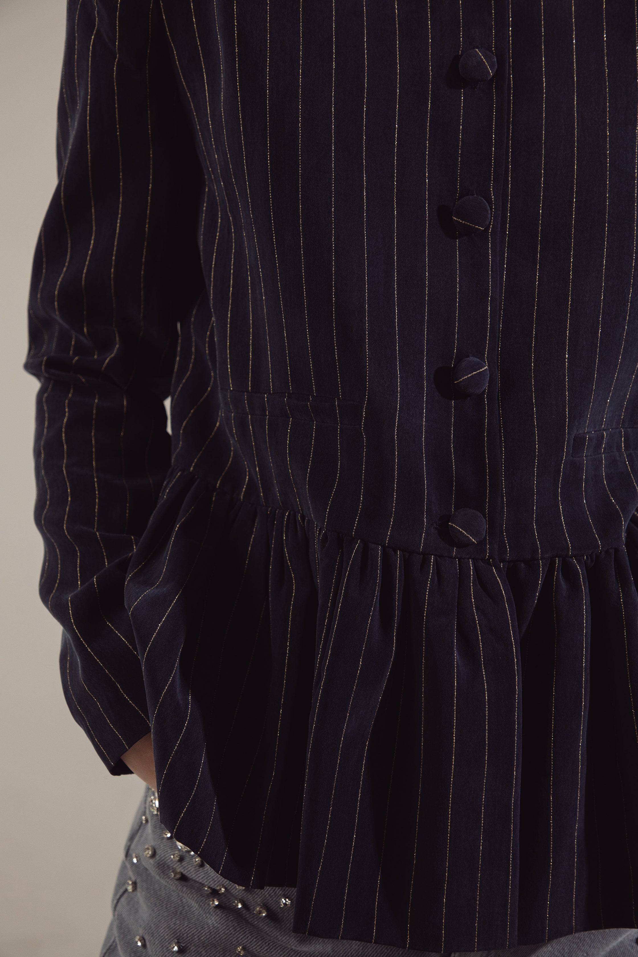 Dark Navy Gold-Stripe Ipek Kupra Jacket