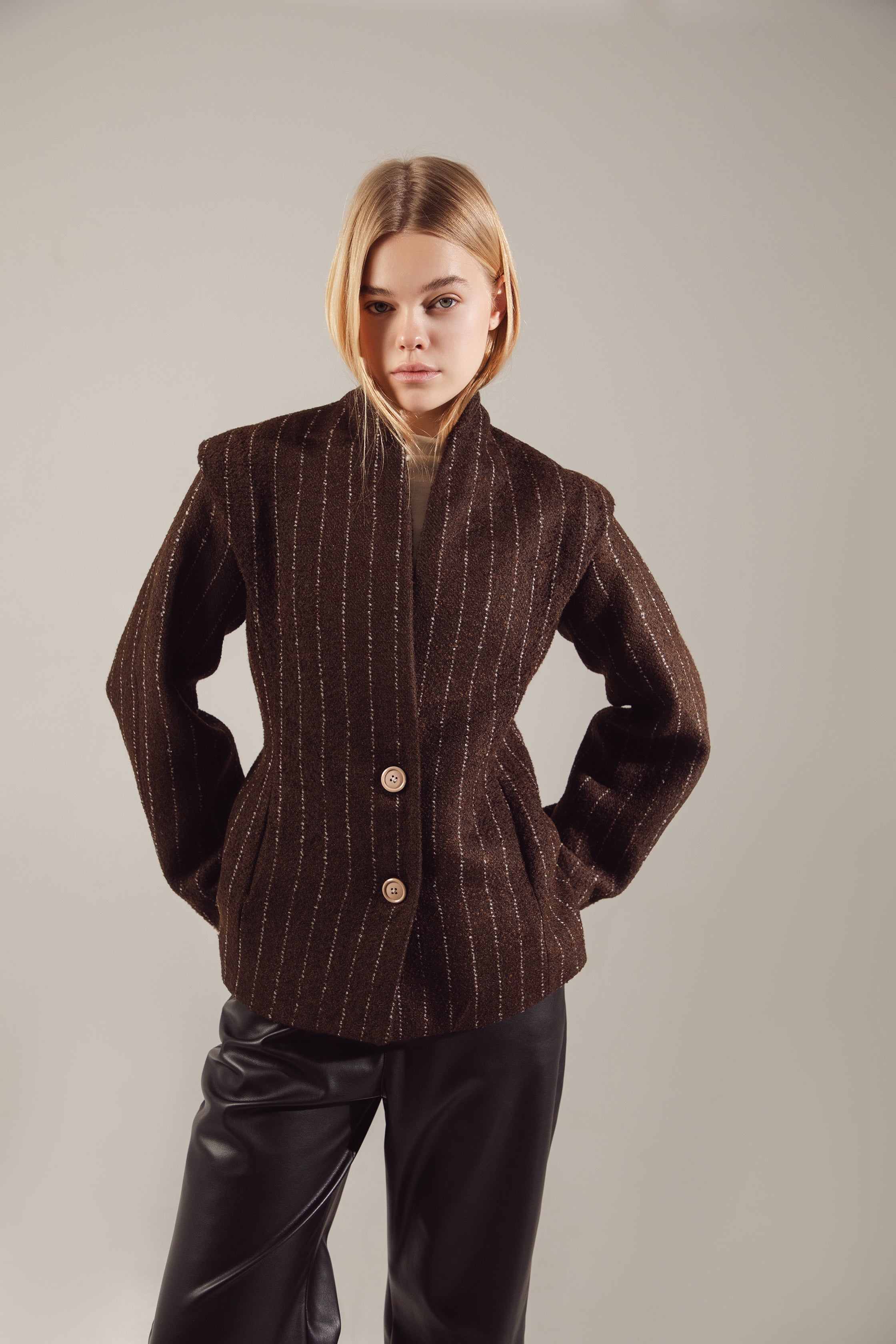 Deep Chocolate Striped Cropped Jacket-Coat