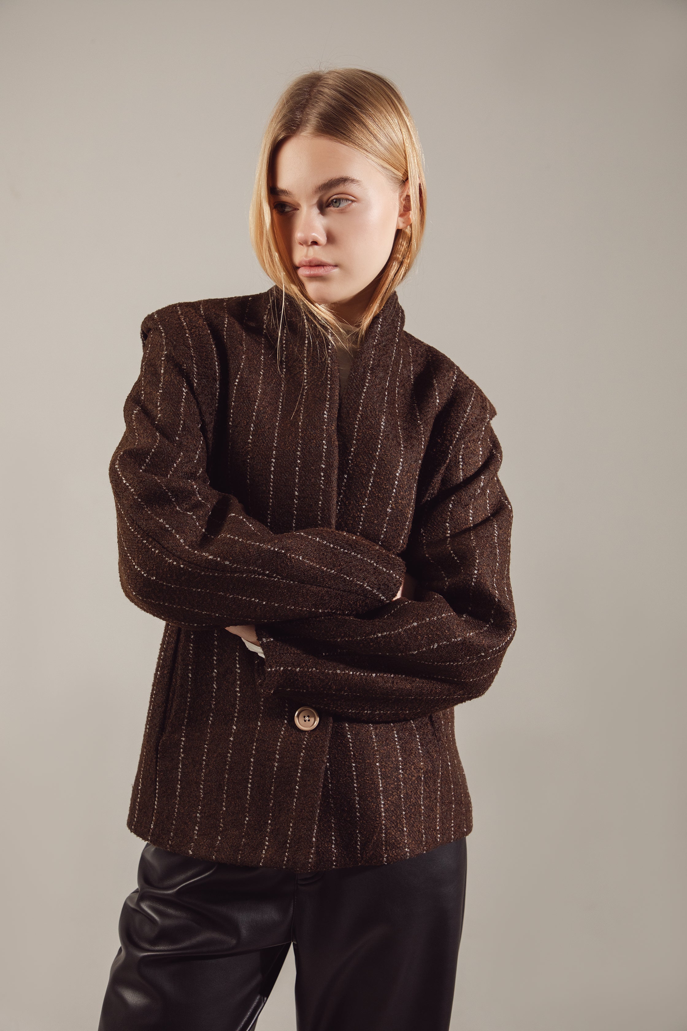 Deep Chocolate Striped Cropped Jacket-Coat