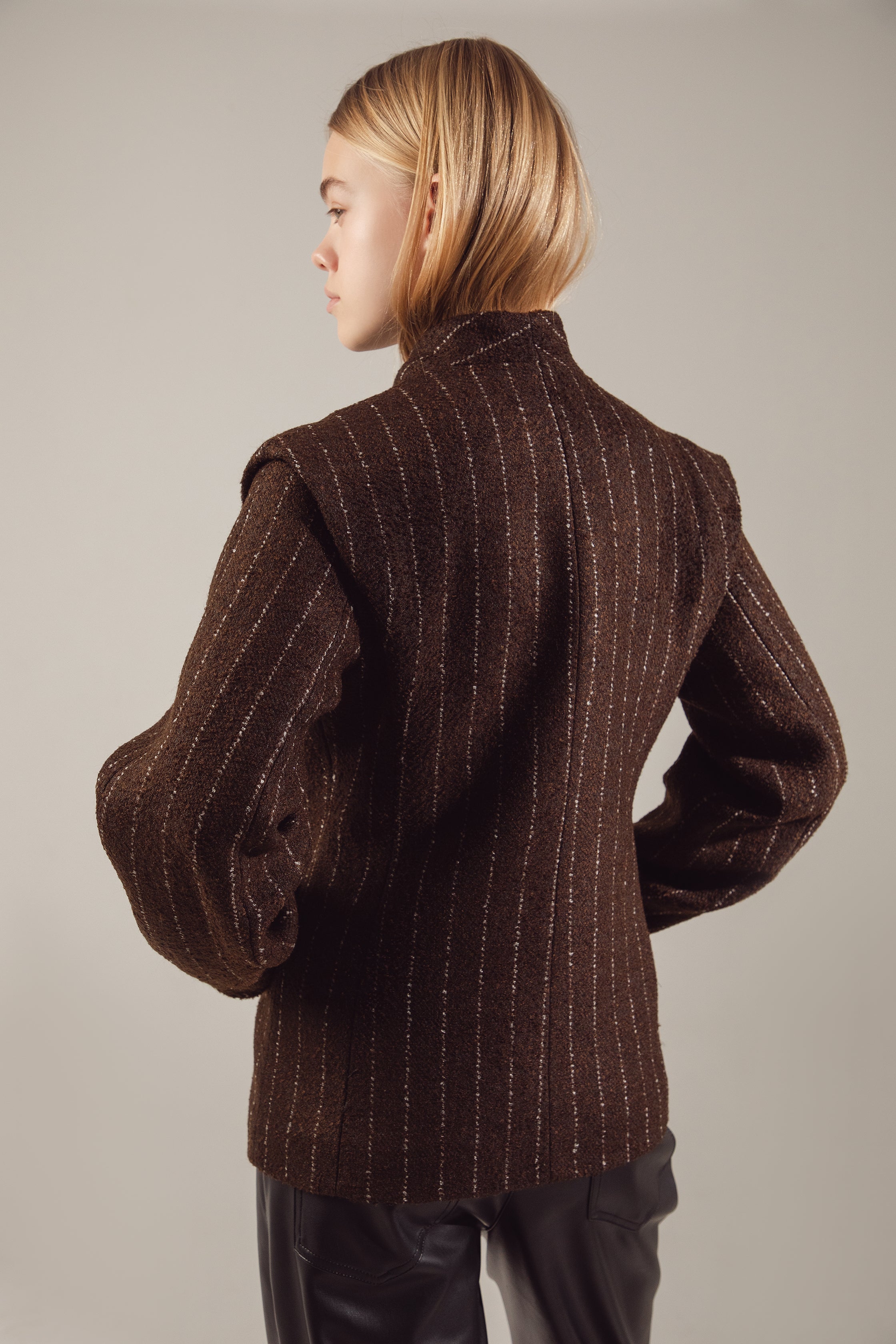 Deep Chocolate Striped Cropped Jacket-Coat
