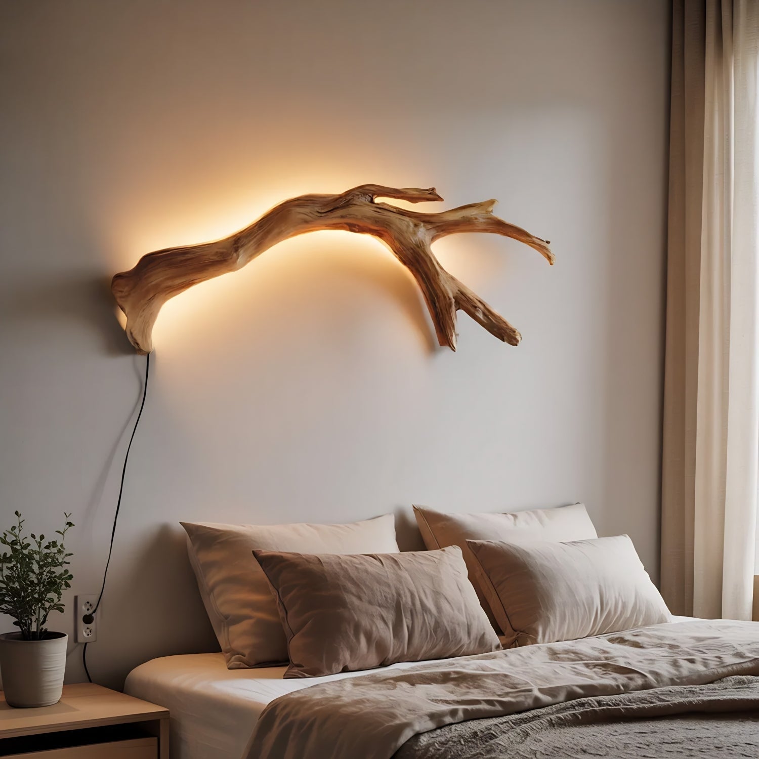 Bois D'Art Özel Üretim Gerçek Ağaç Tasarımlı Ledli Duvar Lambası / Ahşap Aplik