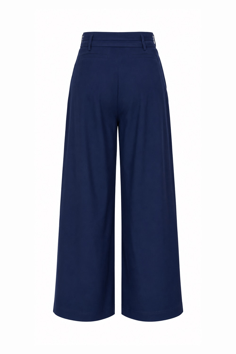 Beli Kemerli Yüksek Bel Pileli Cepli Culotte Lacivert Pantolon