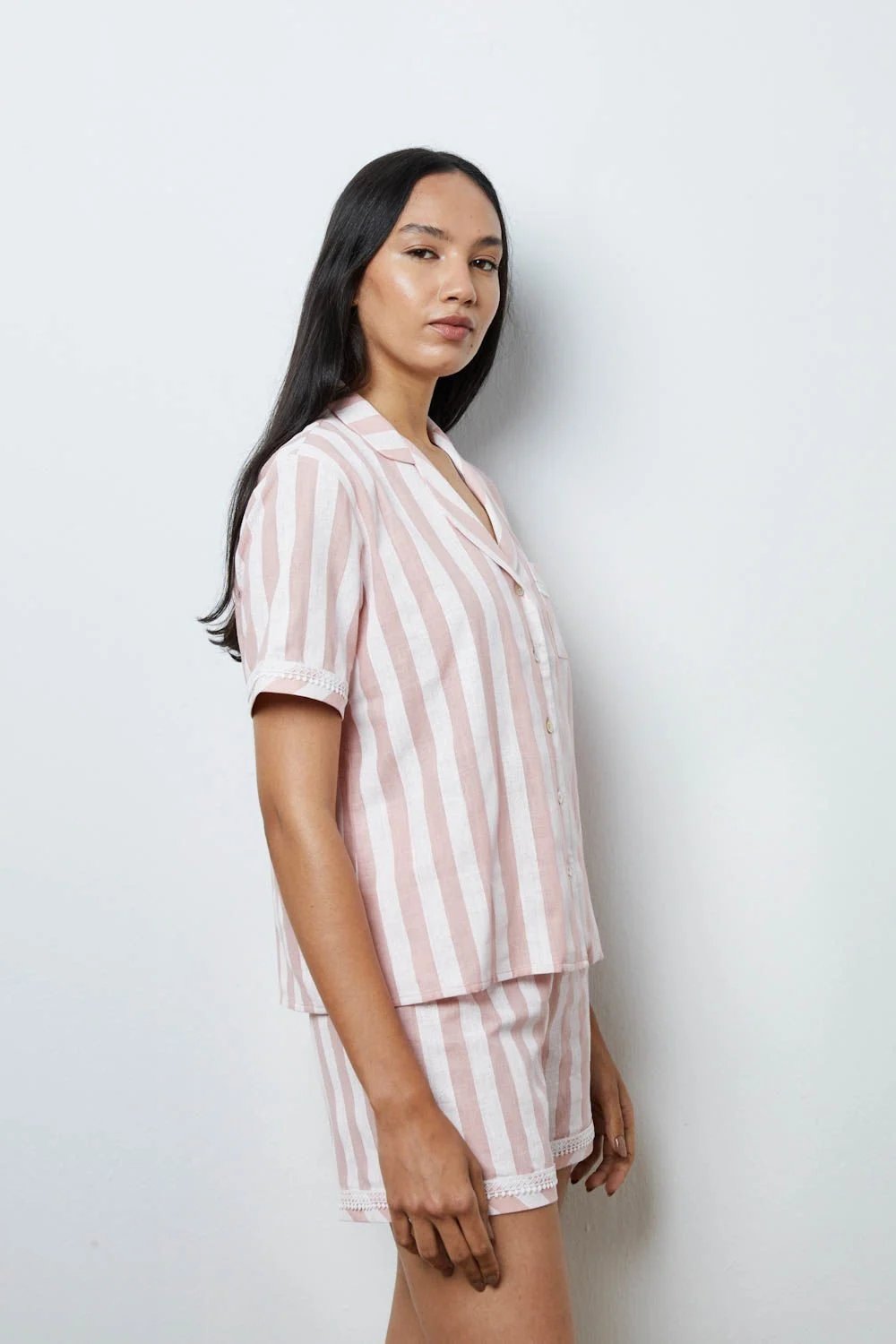 A Simple Way Co-Çizgili Pijama Takım - Pembe Beyaz Çi̇zgi̇li̇-Pijama Takımı-2-Milagron.com
