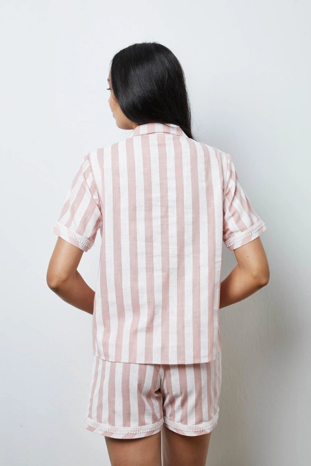 A Simple Way Co-Çizgili Pijama Takım - Pembe Beyaz Çi̇zgi̇li̇-Pijama Takımı-3-Milagron.com