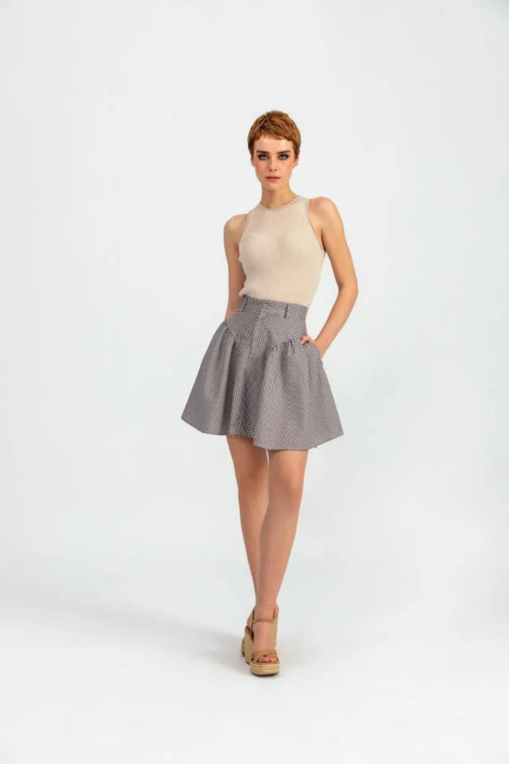 A Simple Way Co-Isabel Kahve Beyaz Küçük Pötikare-Etek-1-Milagron.com