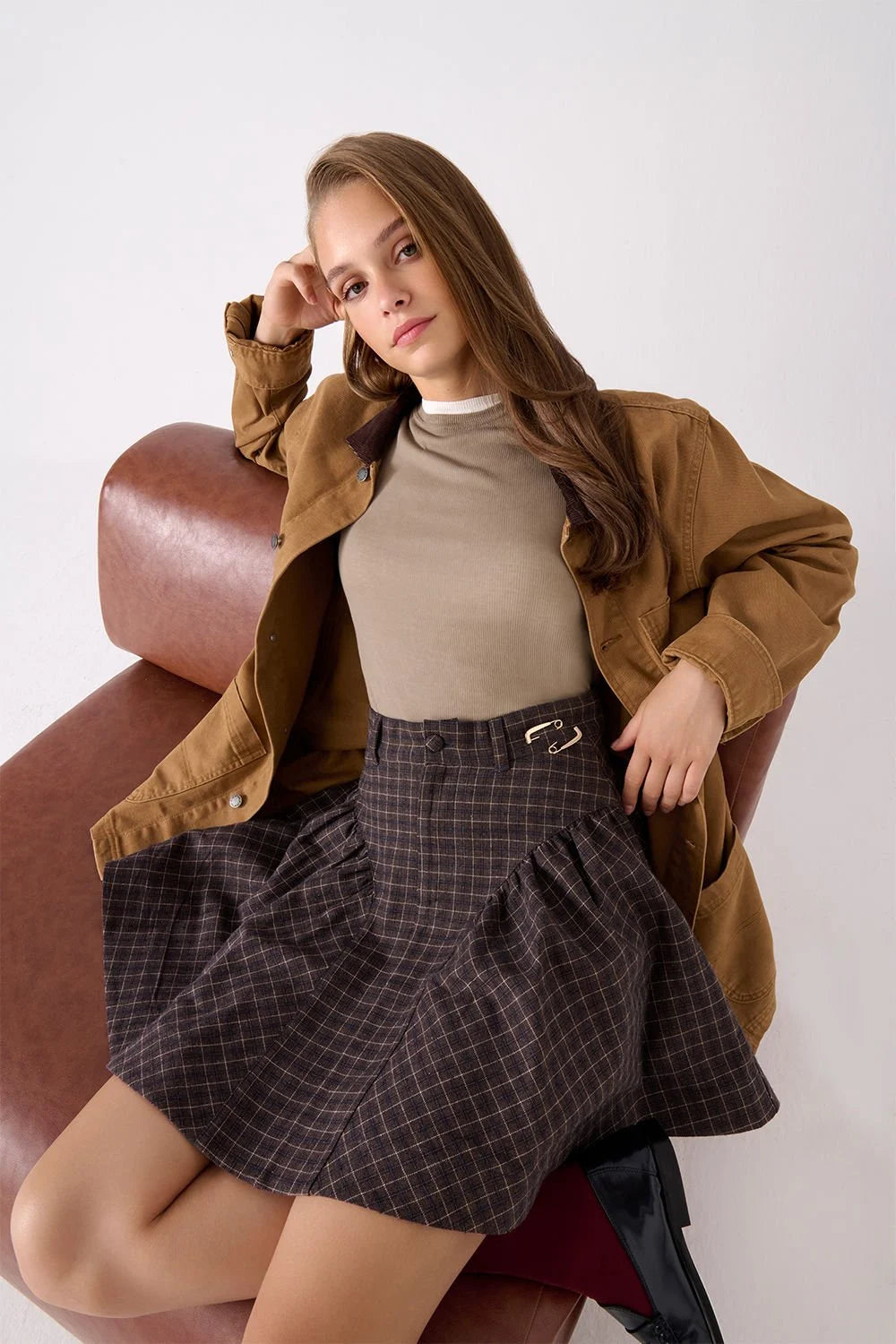 A Simple Way Co-Isabel Kahverengi Ekose-Etek-2-Milagron.com