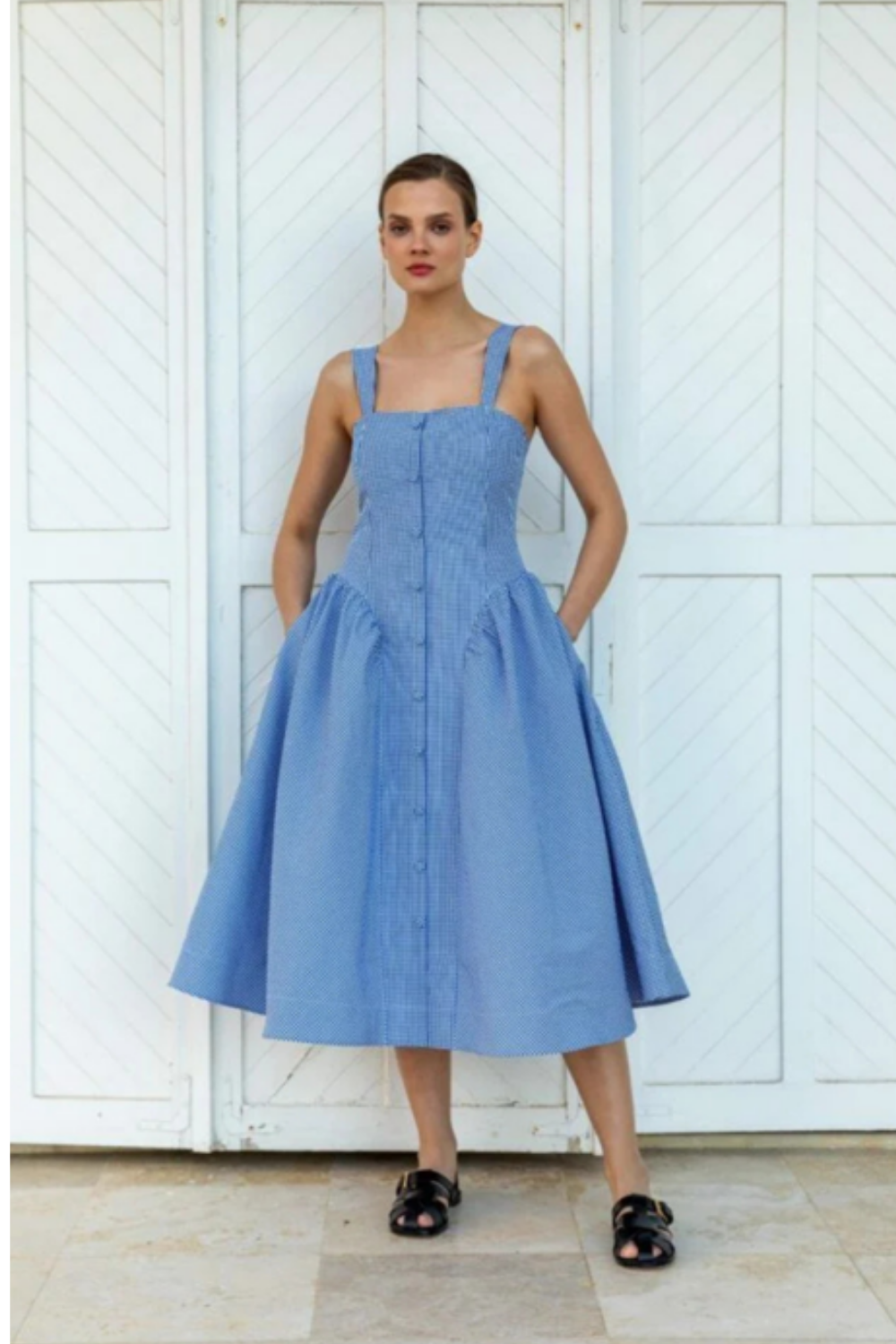 A Simple Way Co-Maria Küçük Pötikare Koyu Mavi-Elbise-1-Milagron.com