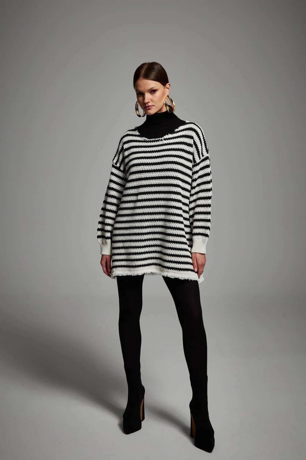 A Simple Way Co-Marine İs That You Triko / Siyah Beyaz Çizgili-Kazak & Triko-1-Milagron.com