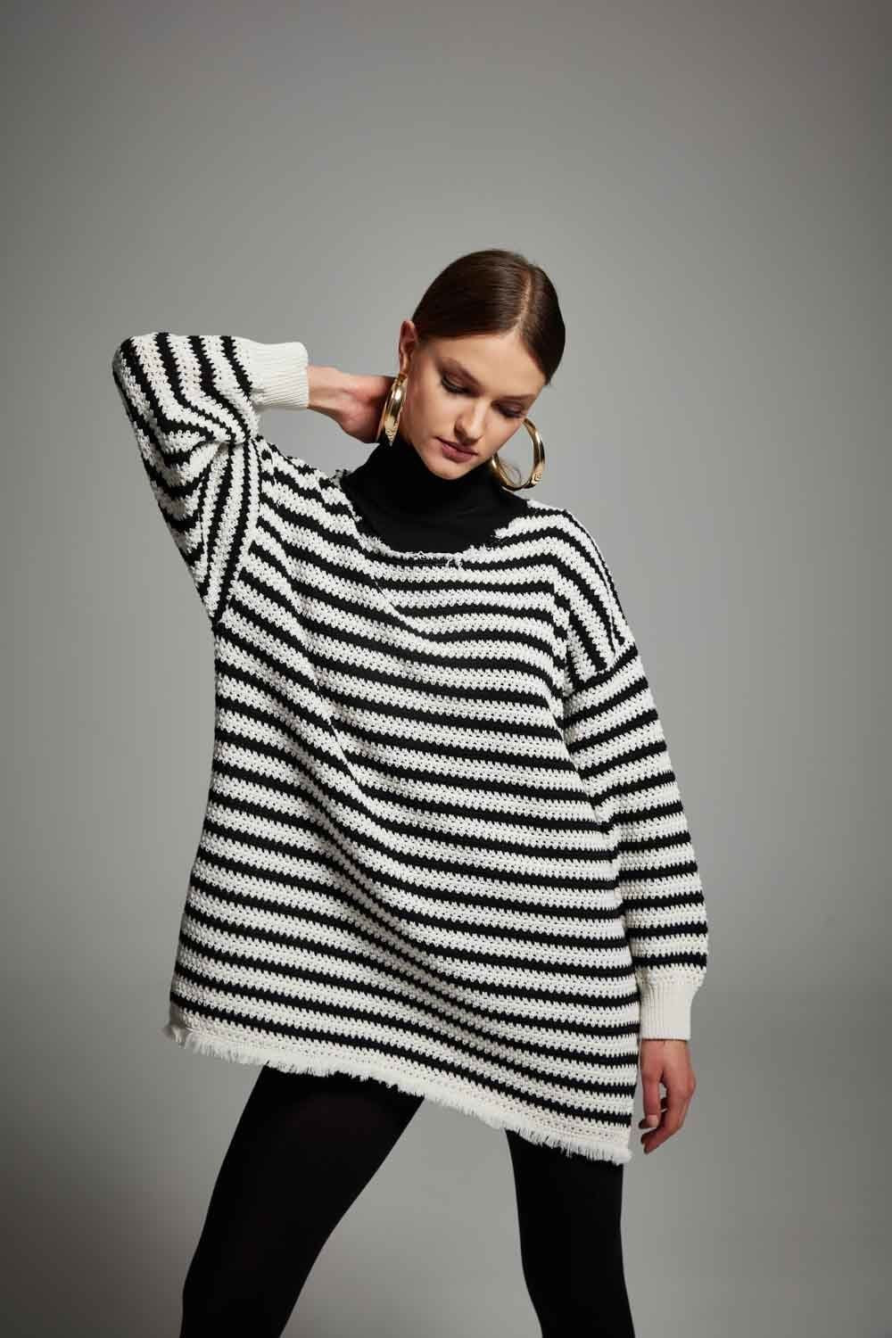 A Simple Way Co-Marine İs That You Triko / Siyah Beyaz Çizgili-Kazak & Triko-2-Milagron.com