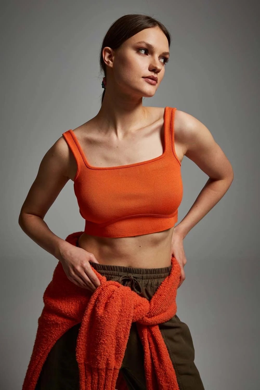 A Simple Way Co-Over All Triko Crop Top - Turuncu-Crop Top-1-Milagron.com