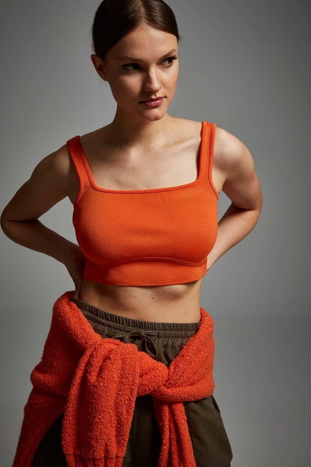 A Simple Way Co-Over All Triko Crop Top - Turuncu-Crop Top-3-Milagron.com