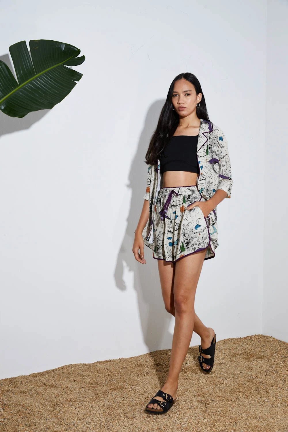 A Simple Way Co-Renkli Desenli Şortlu Takım Total Look - Dağ Desen-Pijama Takımı-1-Milagron.com
