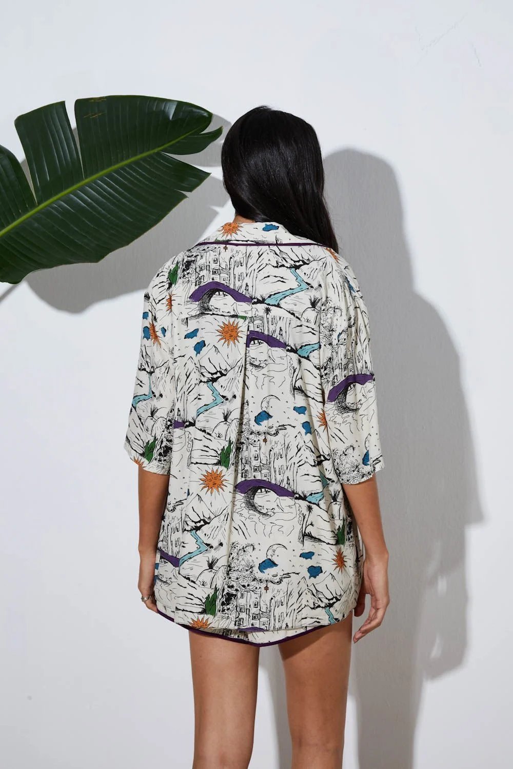 A Simple Way Co-Renkli Desenli Şortlu Takım Total Look - Dağ Desen-Pijama Takımı-3-Milagron.com