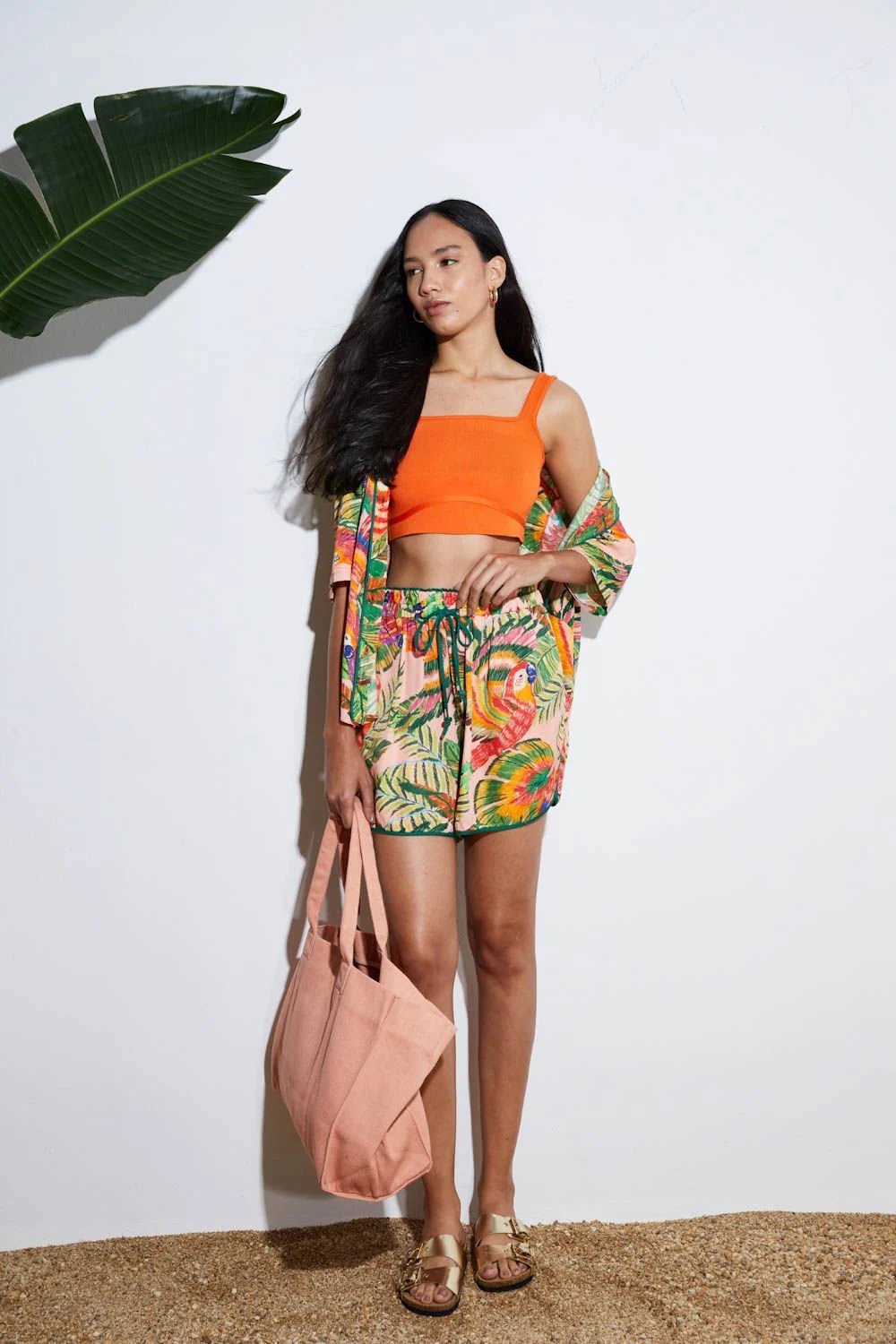 A Simple Way Co-Renkli Desenli Şortlu Takım Total Look - Tropik Desen-Pijama Takımı-1-Milagron.com