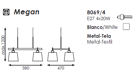 Megan Sarkit 4L Beyaz Ø58X120 Cm E27 4X20W