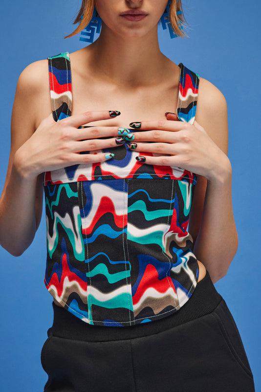 Ace Nayman-Joelle Multicolor Corset-Top-2-Milagron.com