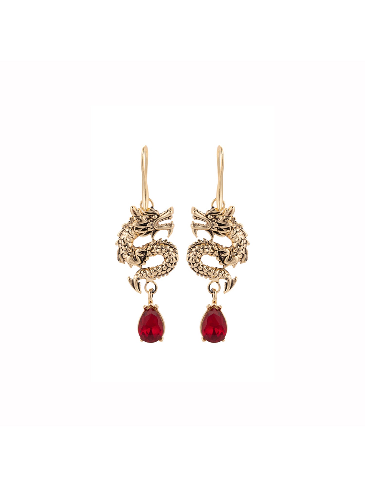 Aden Newyork-Dragon Küpe Altin Kirmizi-Küpe-1-Milagron.com