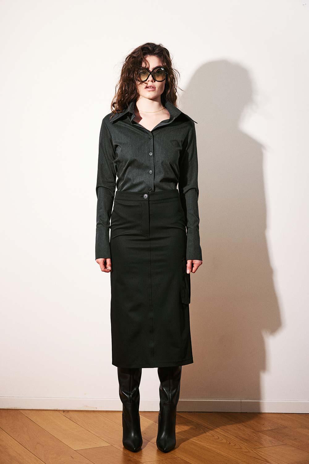 Agic-Düşük Bel Kargo Cepli Midi Boy Etek-Etek-2-Milagron.com