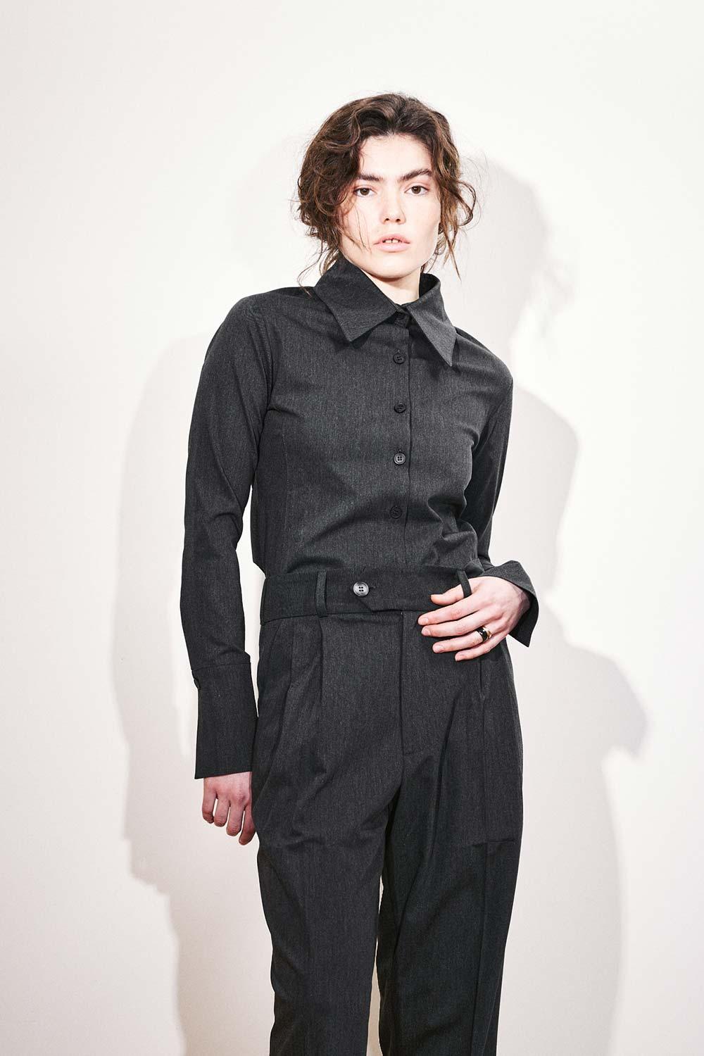 Agic-Füme Sivri Yaka Geniş Manşetli Gömlek-Gömlek-3-Milagron.com