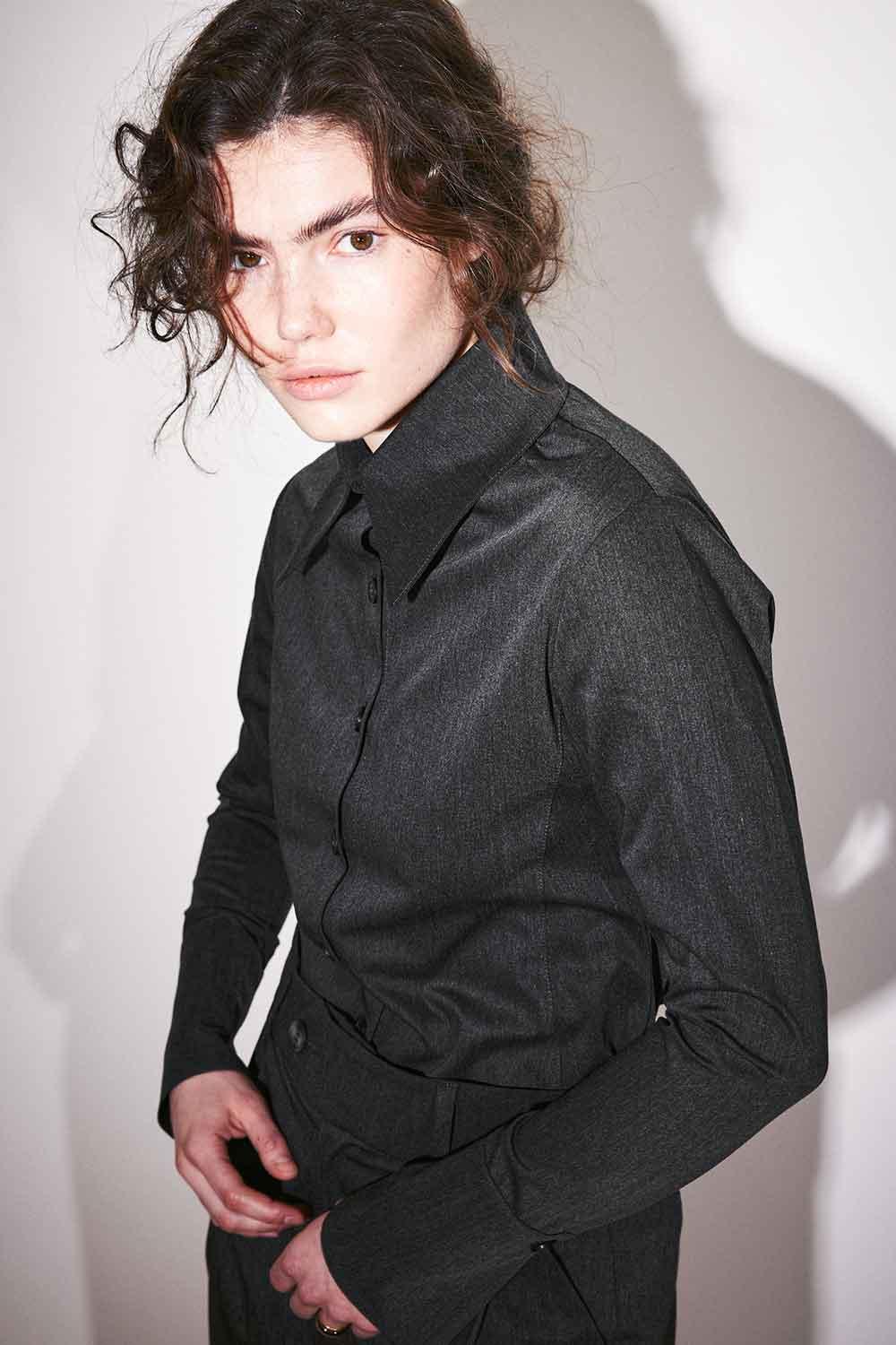 Agic-Füme Sivri Yaka Geniş Manşetli Gömlek-Gömlek-4-Milagron.com