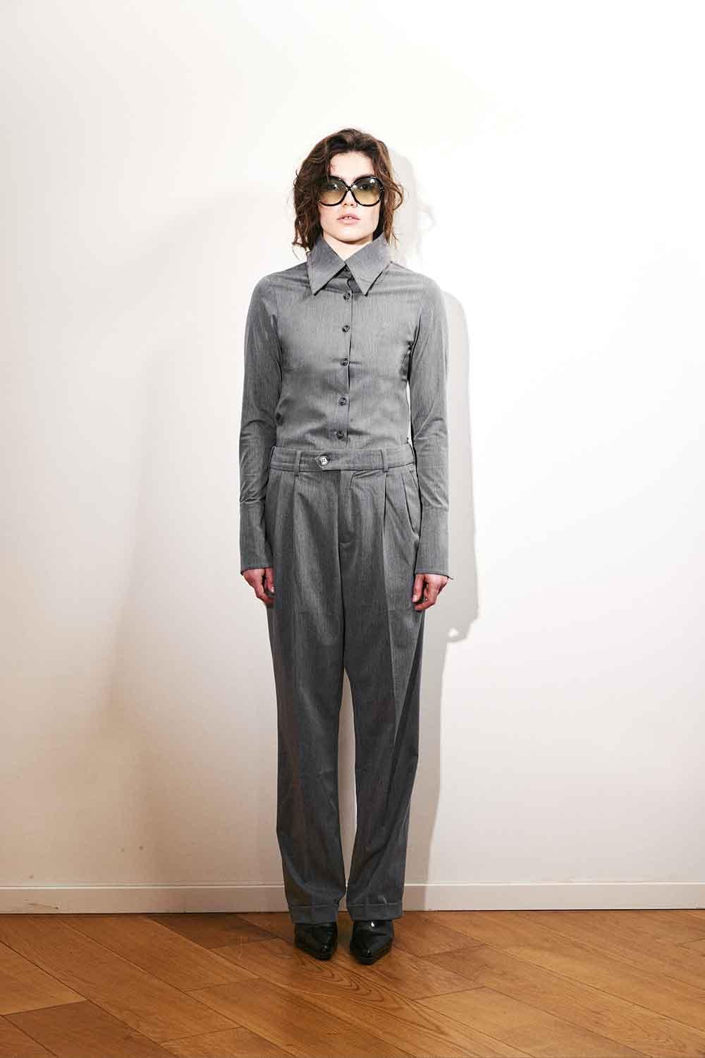 Agic-Gri Boru Paça Düşük Bel Pantolon-Pantolon-4-Milagron.com