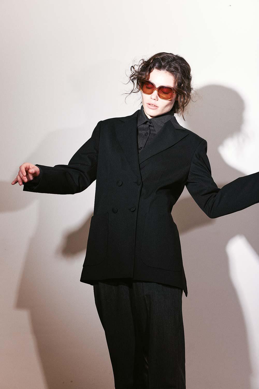 Agic-Kruvaze Yırtmaçlı Siyah Astarlı Ceket-Ceket-5-Milagron.com