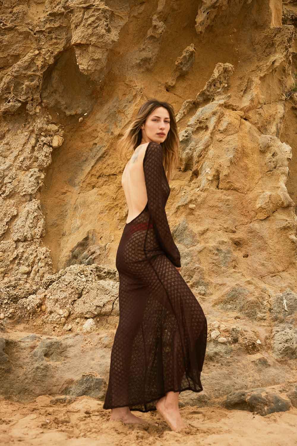 Agic-SUNBATHE SIRT AÇIK UZUN PLAJ ELBİSESİ-Elbise-4-Milagron.com